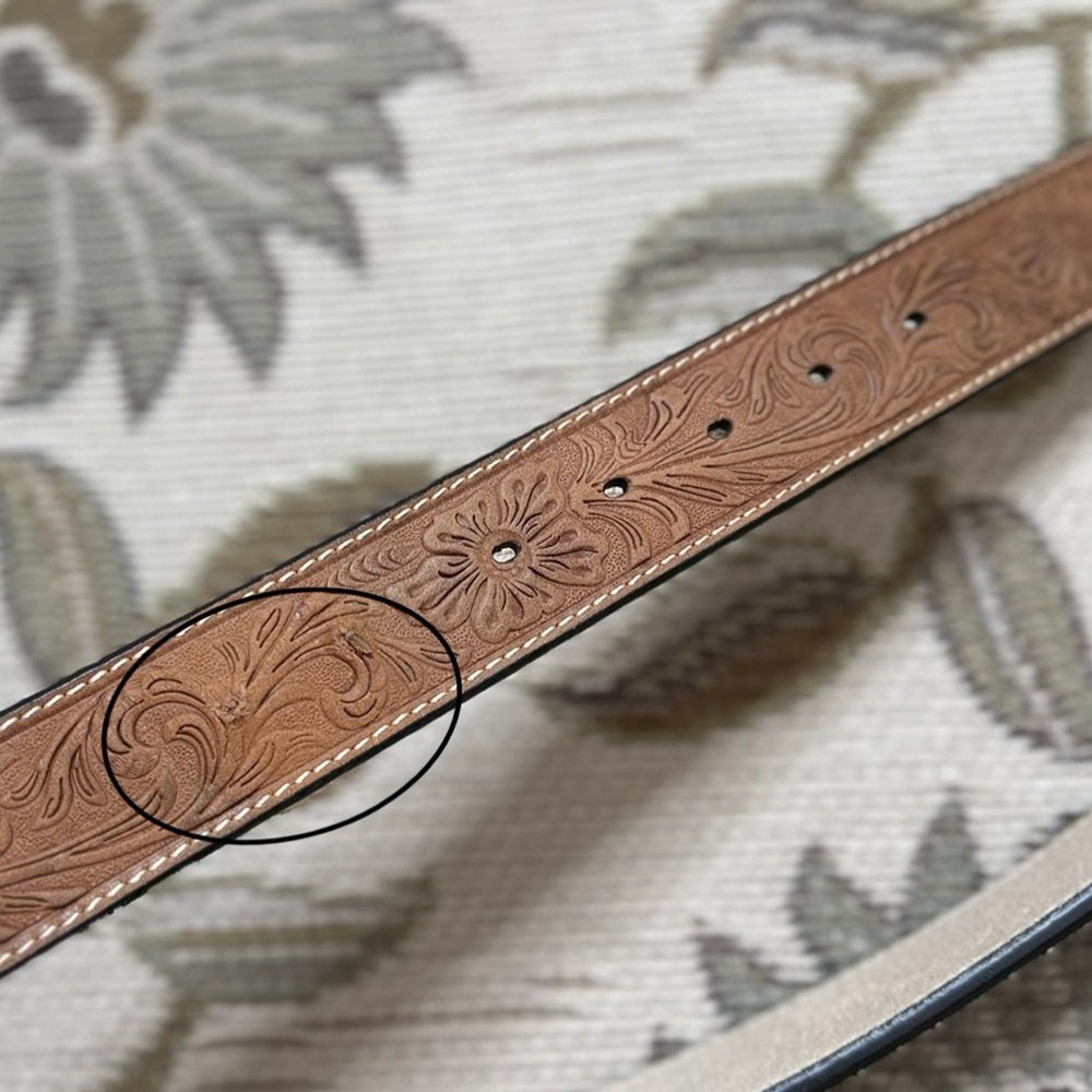 Nocona Leather Belt Brown Distressed Tooled Western Tapestry Studded 46 - Picture 8 of 8